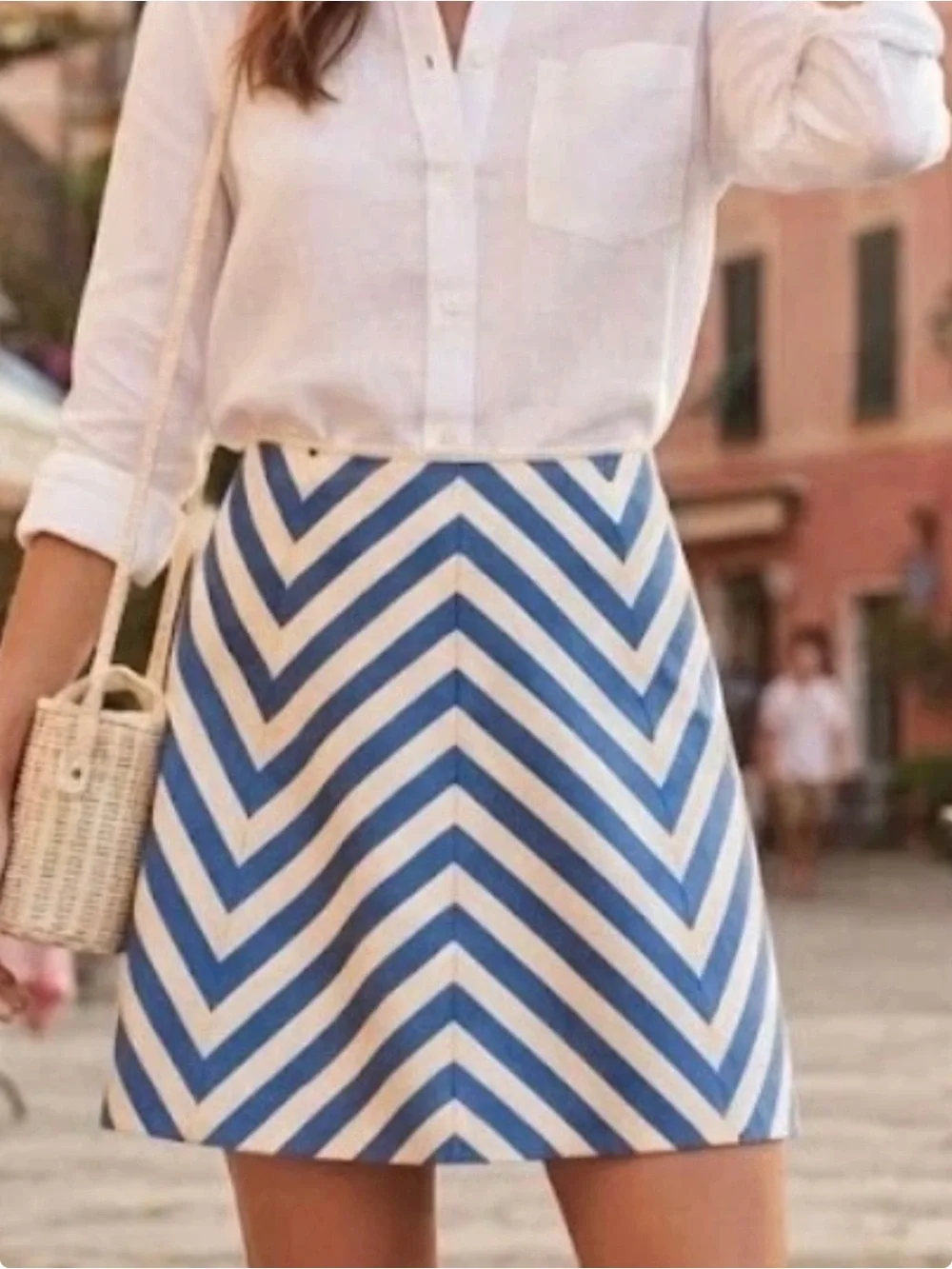 Talbots Blue and White Chevron Skater Skirt